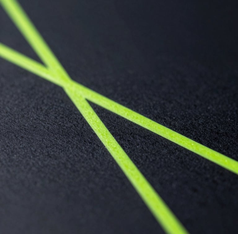Macro close-up of physical ink-in-water mixing with sharp geometric neon-green lines, high-contrast cool studio lighting, deep charcoal background.
