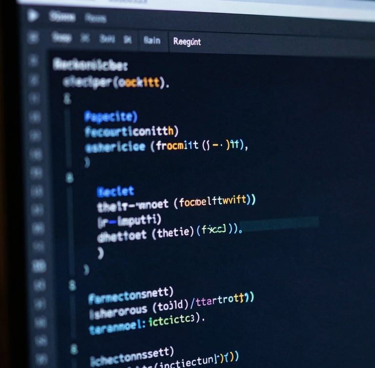 Macro shot of clean code structures glowing on a high-resolution screen in a dark room, cool blue studio lighting, sharp focus, 35mm