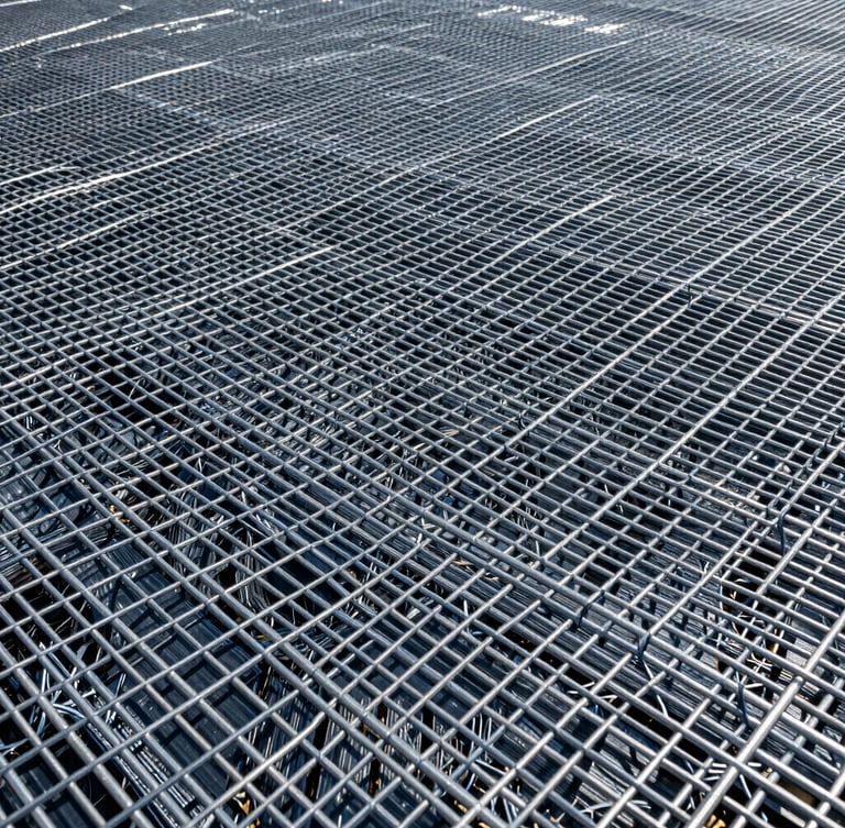 Close-up texture of high-tensile geogrid material weave, sharp focus, clean studio lighting showing structural grid patterns.