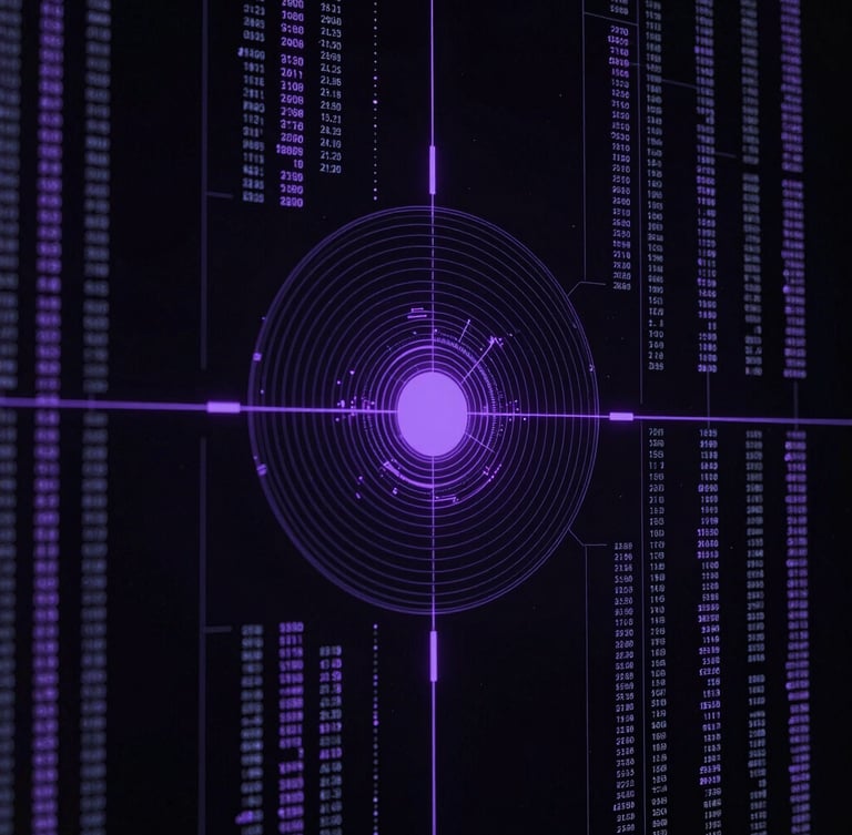 Stark vector schematic, high-density data visualization, ultraviolet accents, macro scale, deep shadows, brutalist academic aesthetic.