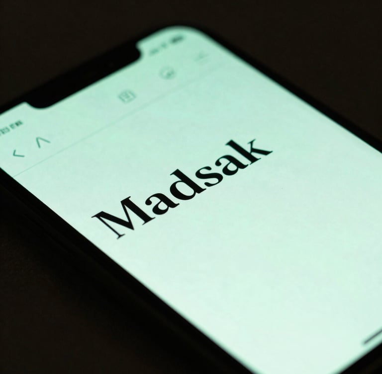 Extreme close-up of UI details, moody ambient lighting with soft green screen glow, a sleek smartphone showing a distraction-free markdown editor with crisp sans-serif typography, resting on a dark textured surface