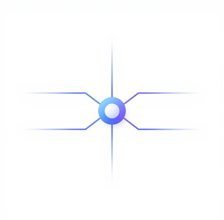 Minimalist vector illustration of a clean software interface, showing data pipelines converging into a glowing central node, soft pastel gradients of blue and purple, crisp white background, studio lighting.