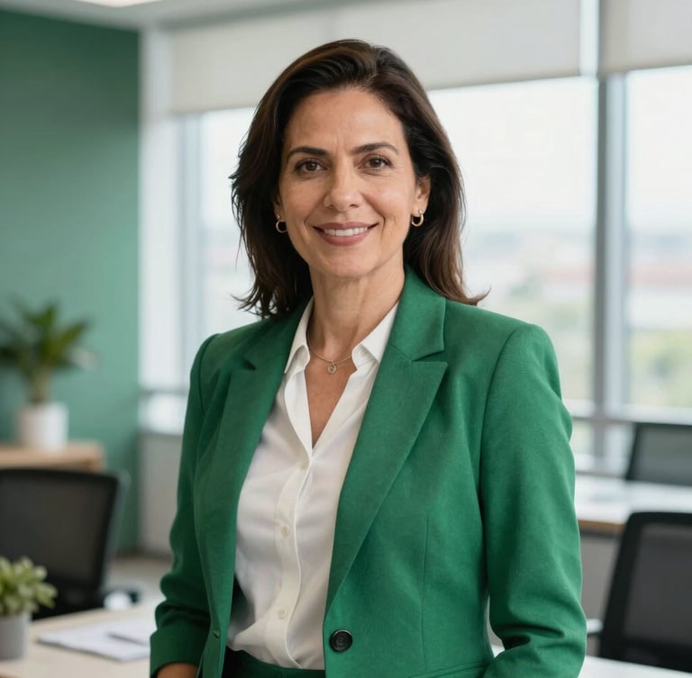 Editorial portrait of a distinguished Latin American female compliance officer in a modern corporate office, natural window light, professional attire, sharp focus, 35mm