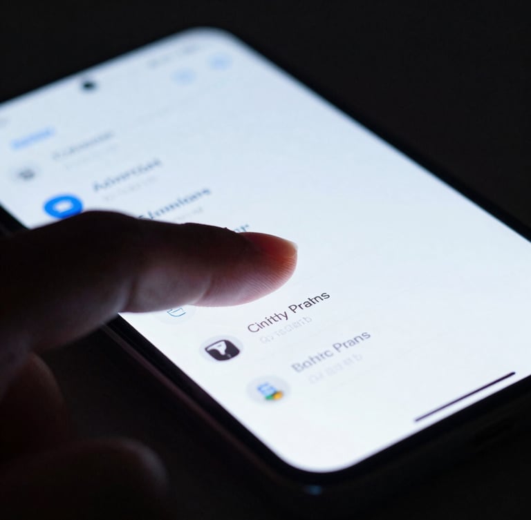 Close-up macro shot of fingers interacting with a high-fidelity Android device showing a clean, functional lifestyle app interface, subtle blue neon accents, sharp contrast, depth of field
