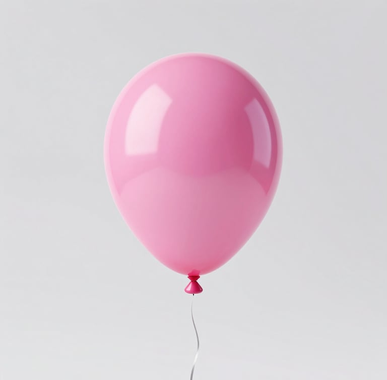 A vibrant 3D render of a glossy pink latex balloon floating in mid-air, sharp studio lighting, high-contrast playful colors, clean minimalist backdrop
