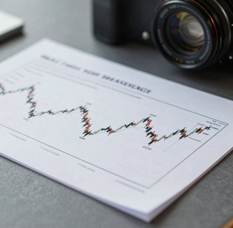 Macro crop of a physical financial model document on a slate gray table, cool daylight, sharp focus.