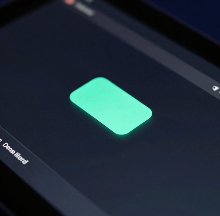 Macro close-up of a high-fidelity digital UI mockup on a screen, vibrant neon mint highlights, dark charcoal background, sharp focus, modern editorial style