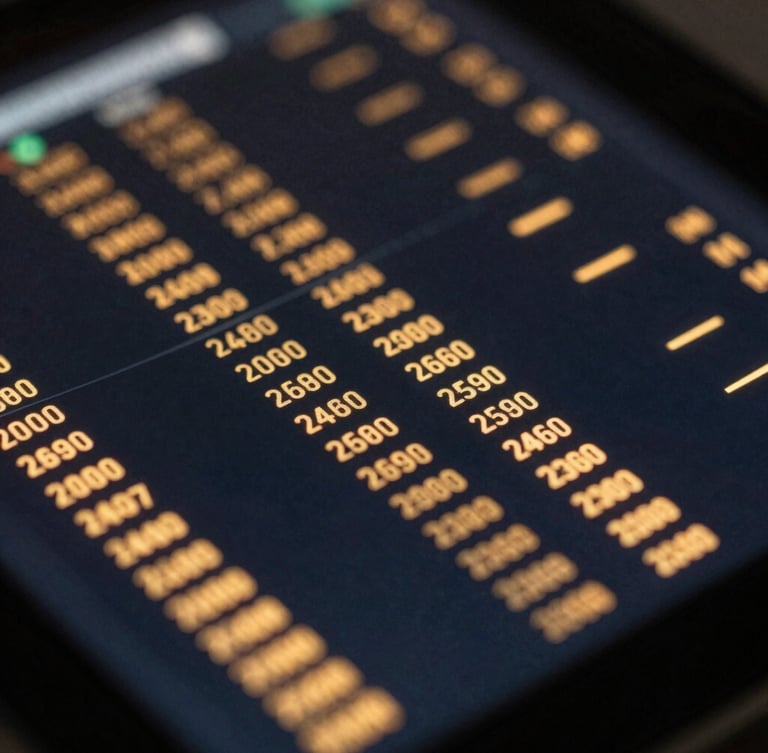 Macro close-up of a sleek digital interface showing data flow, glowing gold metrics on a dark glass screen, high contrast studio lighting