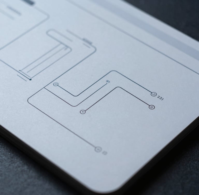 High-fidelity UI wireframe showing automated state changes, clean vector lines representing data pipelines, cool-toned studio lighting, sharp shadows, tight macro crop.