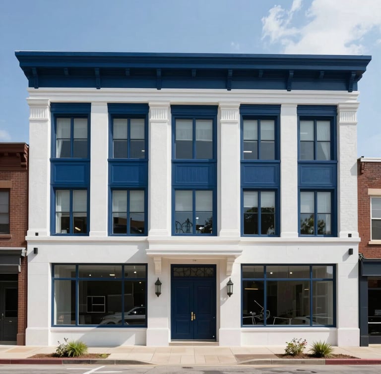 A professional architectural photograph of 60 Beale Street in Memphis, bright natural daylight, clean shadows, high-end corporate style.