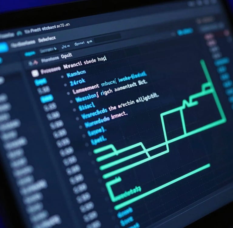 Macro shot of a high-fidelity developer dashboard on a dark screen, glowing neon blue and mint green lines showing message traffic metrics, sharp focus, 35mm