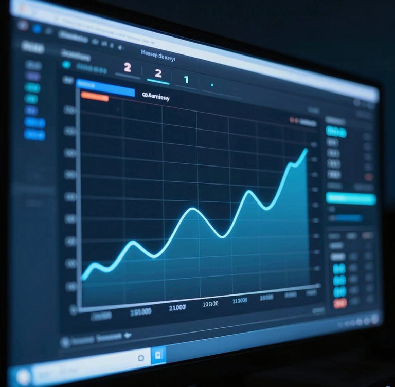 Macro shot of a high-fidelity system monitoring dashboard showing real-time message delivery graphs, cool ambient neon blue lighting, dark moody tones, sharp focus.