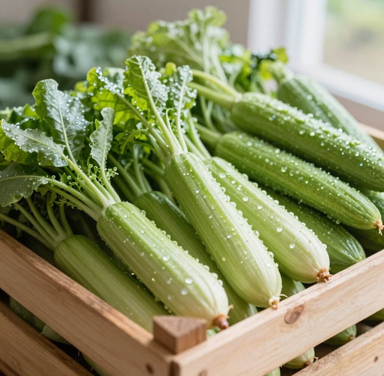 Bright editorial photography of vibrant, dew-kissed local Nilgiris vegetables in clean wooden crates, soft morning light, crisp details, 35mm