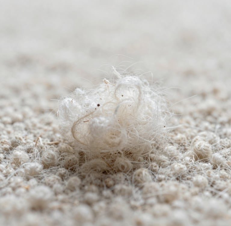 Macro photography of clean wool carpet fibers under bright natural daylight, soft focus background, professional editorial style, 50mm lens