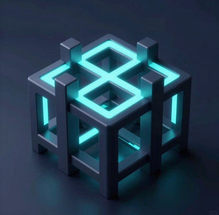 Sleek dark-mode 3d render, glowing cyan and deep slate, abstract mathematical geometry of a complex multi-layered grid, sharp focus, cinematic tech aesthetic