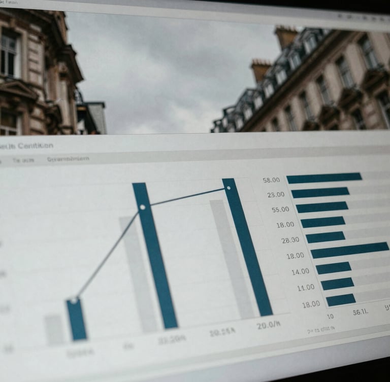 Macro shot of a high-contrast analytical dashboard displaying conversion data, cool overcast London daylight, desaturated tones with sharp contrast, 35mm film grain
