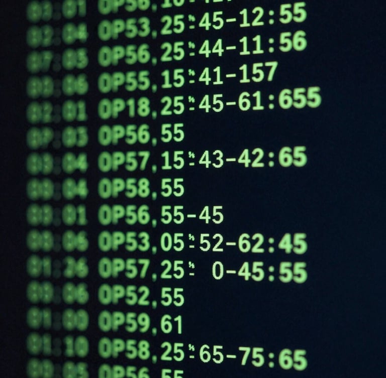 Macro close-up of a terminal screen displaying database query execution times, neon green text on a dark background, moody low-key lighting, 35mm