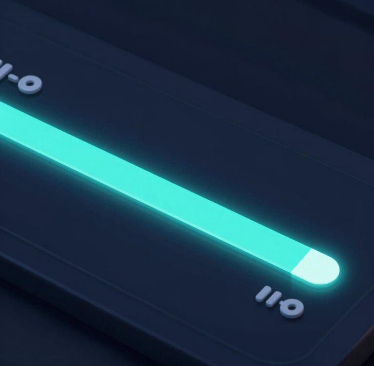 High-tech digital UI render of a route playback timeline, glowing electric cyan progress bar, dark navy ambient light, macro detail.