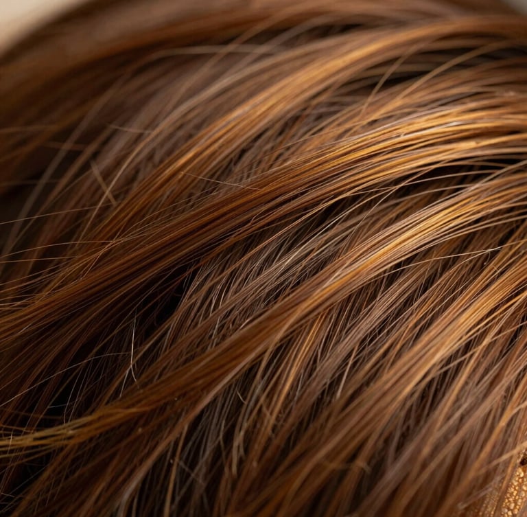 Extreme macro photograph of raw Indian temple hair strands, showcasing natural cuticle-aligned texture and uncompromised luster under warm directional studio lighting, shallow depth of field