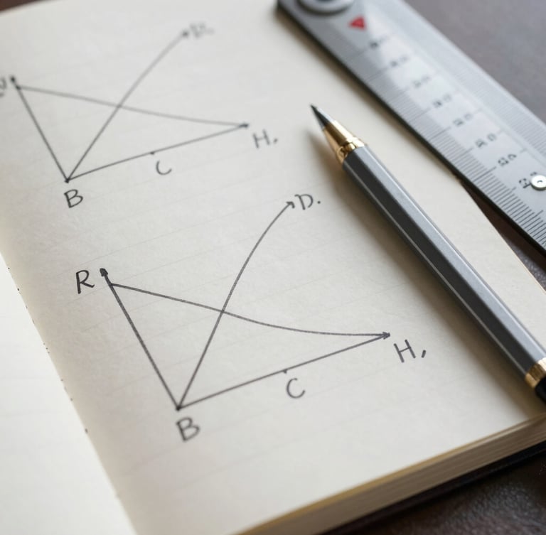 Macro flat-lay of mathematical notebooks with hand-drawn probability curves, clean mechanical pencil beside a vintage slide rule, cool diffused studio lighting, sharp focus on paper texture.