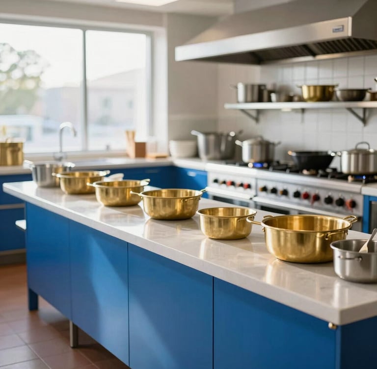 Bright editorial photo of a clean, modern commercial kitchen prep area, natural morning light, organized and efficient workspace, 35mm