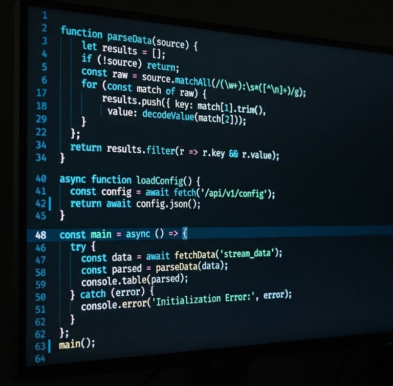 Sleek dark-mode IDE terminal with glowing neon teal and electric blue lines of code, high-contrast premium tech aesthetic, sharp focus, 35mm lens