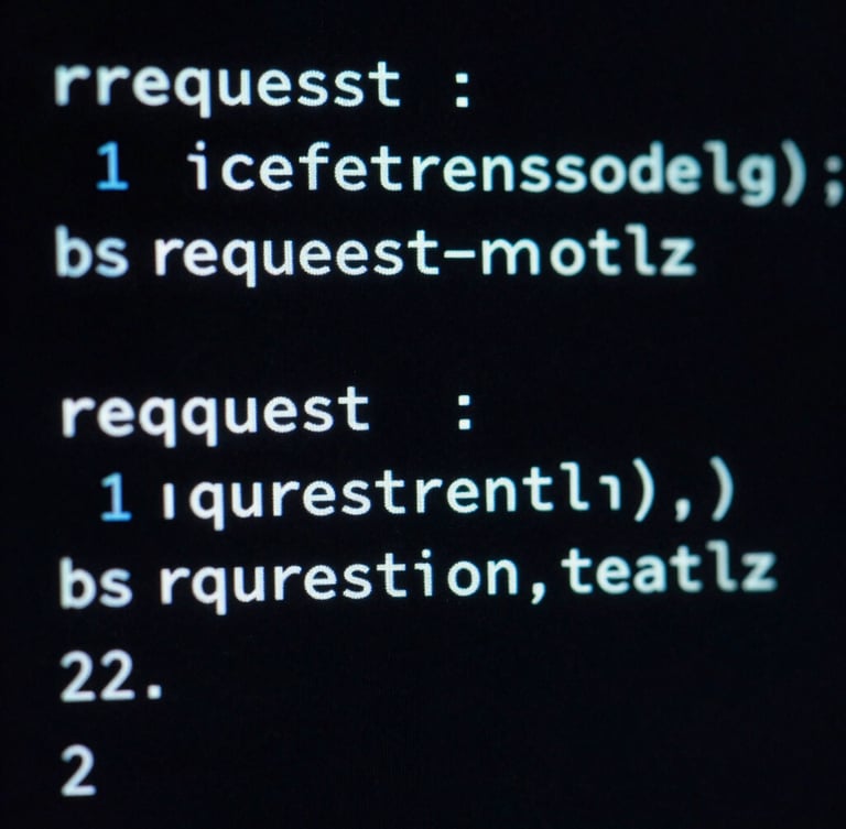 High-contrast terminal screen displaying clean JSON request-response code, electric-cyan text on pitch black background, sharp focus, macro shot