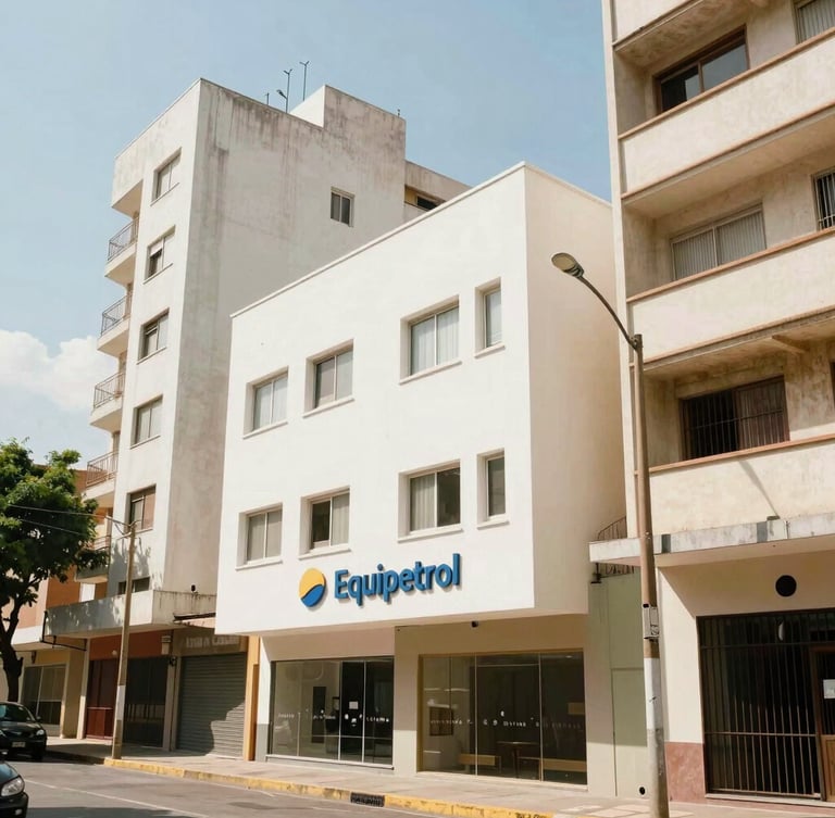 Warm editorial photography of modern buildings in Equipetrol district, Santa Cruz de la Sierra, bright natural daylight, clean architectural lines, 35mm lens.