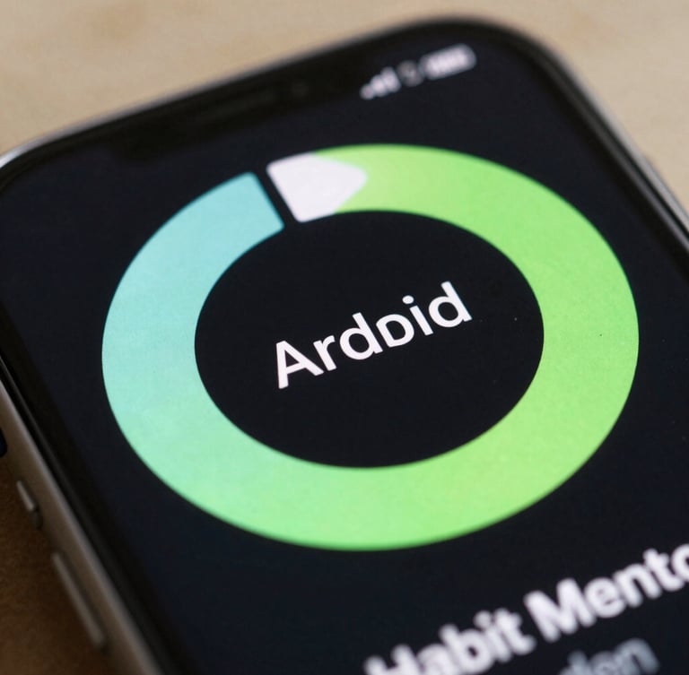 Extreme close-up macro shot of a crisp Android interface showing a habit tracker widget with vibrant neon mint accents, diffused daylight.