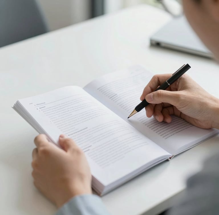 Close-up of a professional studying digital course materials on a clean desk, bright natural daylight, soft corporate tones, shallow depth of field, 35mm