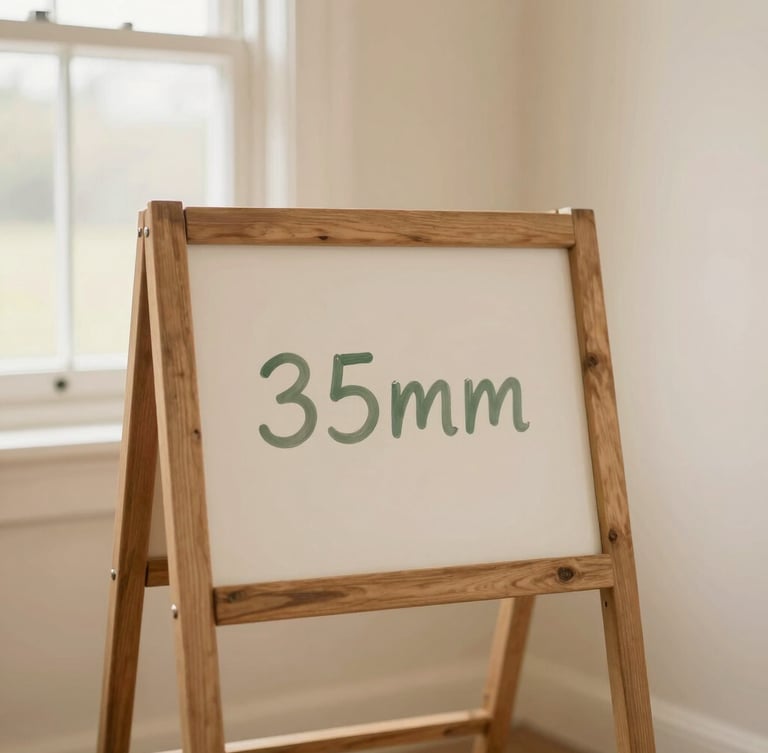 A rustic wooden farmstand bakery under soft morning window light, a simple hand-painted sign, warm cream background, 35mm photography