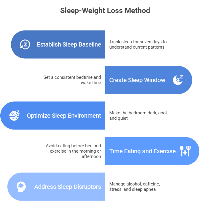 infographic showing 5 step sleep-weight loss method