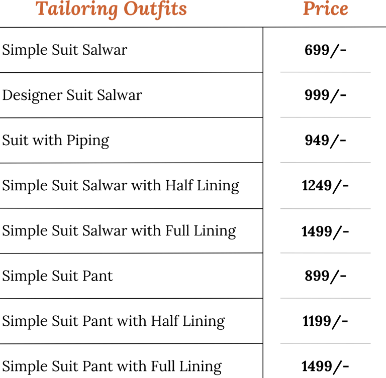 Tailoring Outfit price
