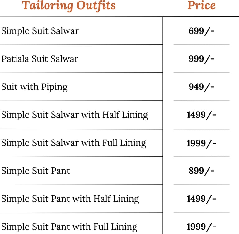 Suit Salwar Tailoring price