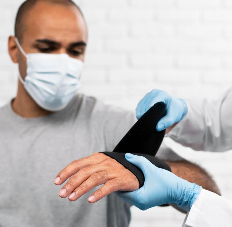 a man in a medical mask and gloves