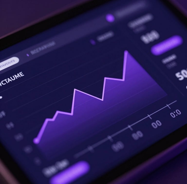 Macro close-up of a high-fidelity dark mode dashboard displaying real-time system health metrics, cool ambient purple backlight, sleek 3D render