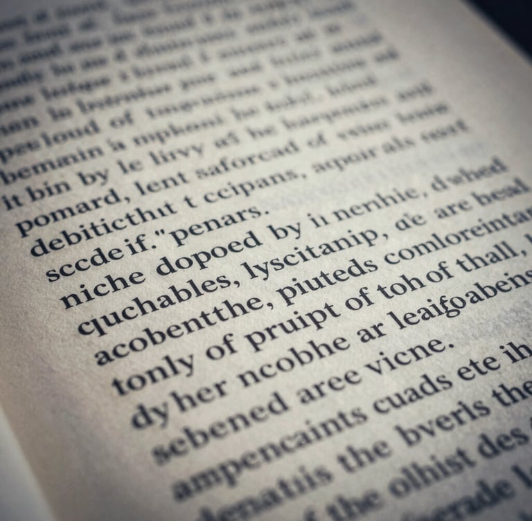 Macro photograph of printed academic journal pages, sharp focus on black typography over cream paper, cool diffused daylight, deep slate tones, editorial academic photography style