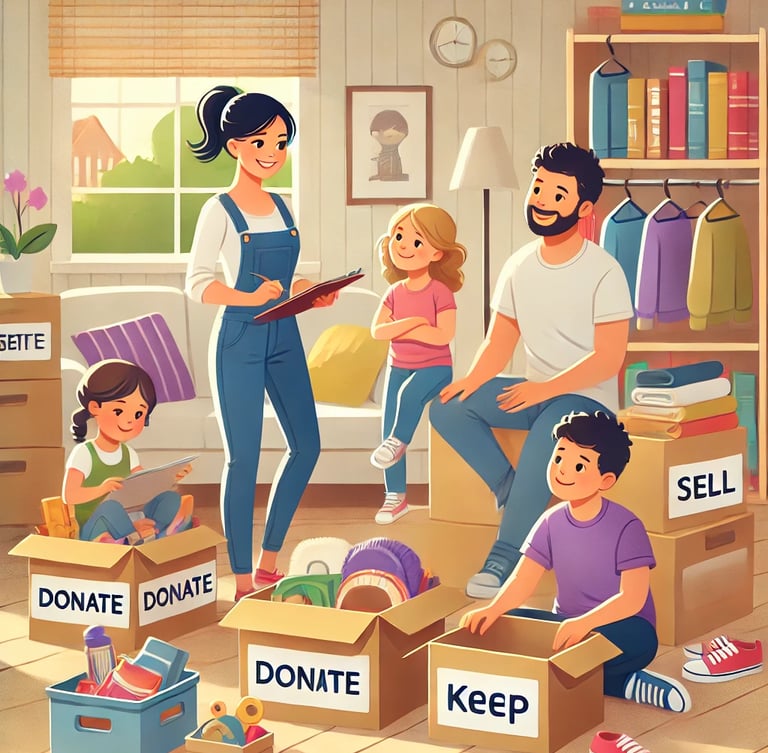 Family packing boxes for house move with Leovan Movers