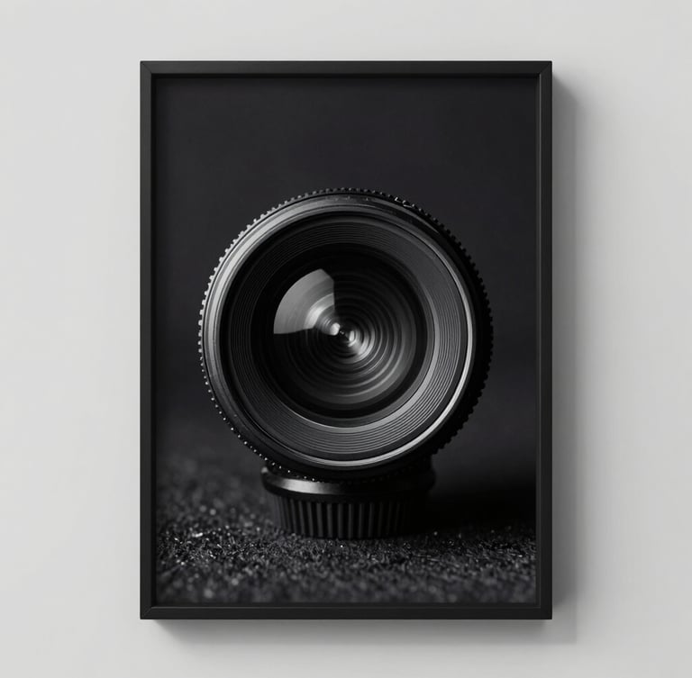 The same vintage black and white photograph, perfectly restored, rich contrast, deep blacks, sharp details, framed in a minimalist black gallery frame on a light gray wall.