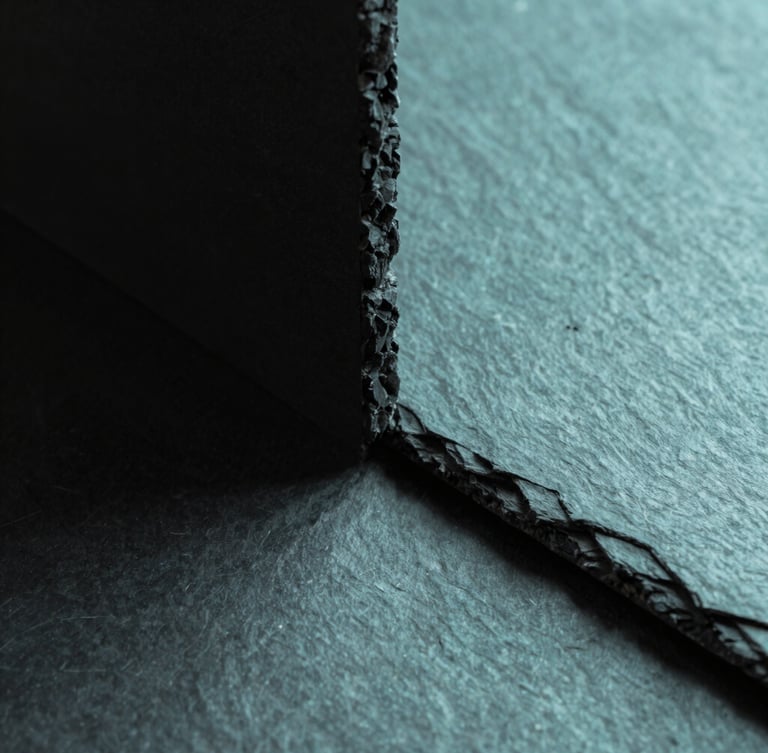 High-contrast architectural structure with sharp geometric shadows, cool minimalist aesthetic, slate and teal tones, macro lens