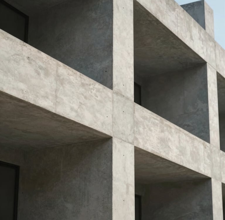 Abstract architectural close-up of clean concrete lines and soft shadows, minimalist stone texture, elegant natural light, cinematic 35mm