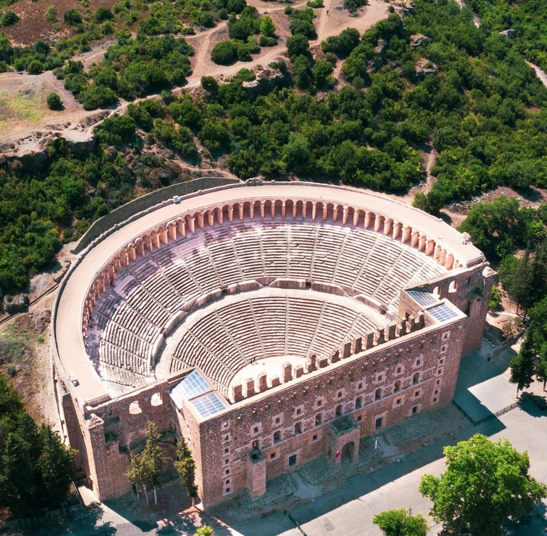 Aerial view of ancient Aspendos Theatre