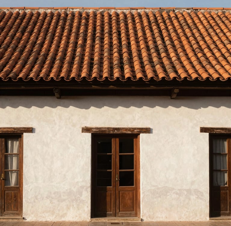 Wide shot of a traditional mid-market house facade in Zapopan, warm natural daylight hitting the terracotta tile roof, clean architectural lines, no people.