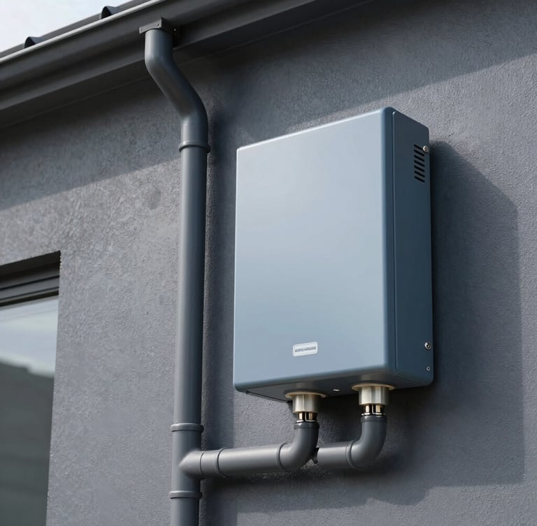 Close-up of clean electrical conduit runs and premium microinverter installation on a matte dark gray exterior wall, crisp daylight, architectural precision