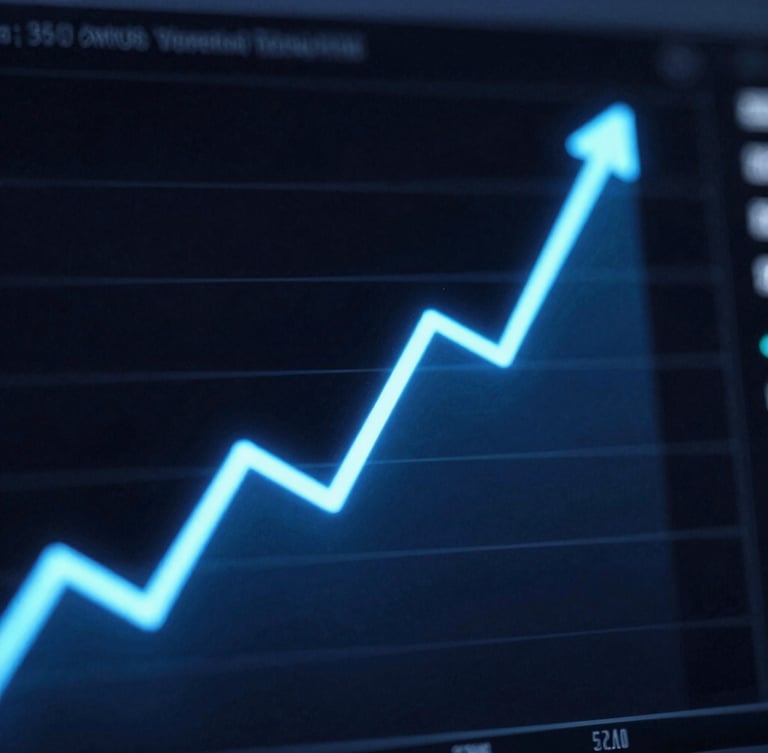 Macro shot of a high-resolution analytics dashboard with glowing neon blue upward-trending lines, dark slate background, sharp rim lighting, 35mm