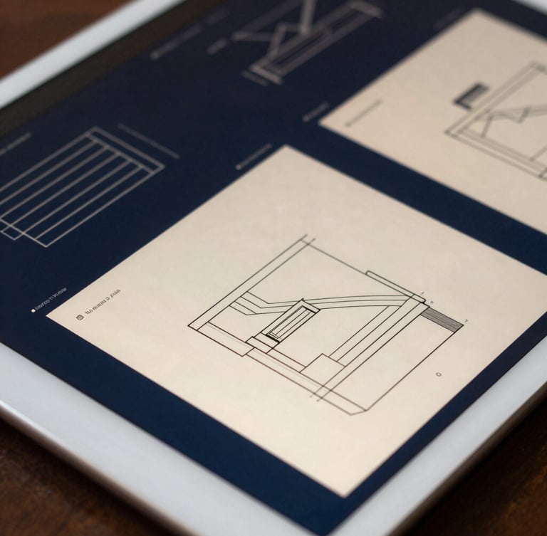 Close-up of digital wireframes and system architecture diagrams on a tablet, sharp focus, architectural lines, 35mm