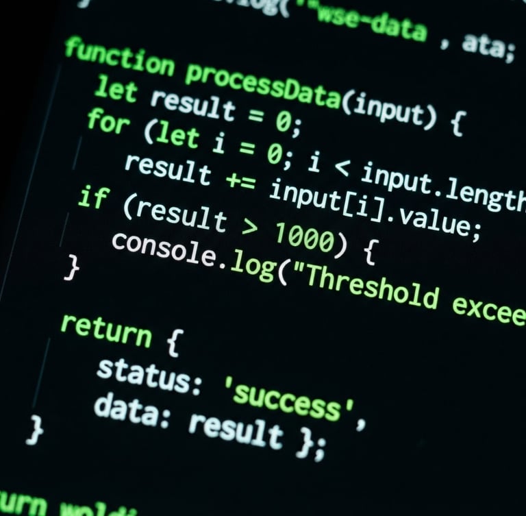 Macro shot of a high-end Android flagship screen displaying a dark IDE terminal with vivid green code blocks, sharp screen glow, deep shadows, dark editorial technology photography