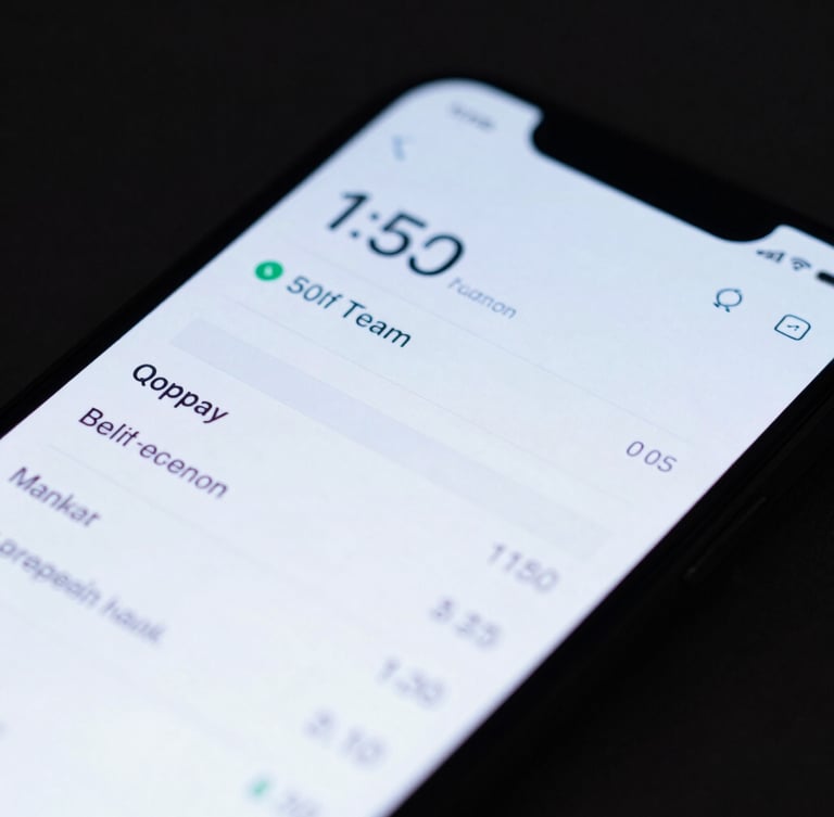 Macro close-up shot of a physical mobile device screen displaying a sleek financial dashboard, cool-toned studio lighting, high contrast, 50mm lens.