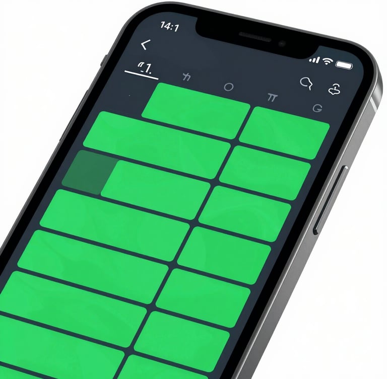 Close-up of a smartphone screen showing a real-time calendar filling up with green reservation blocks, clean dark UI, sharp focus, high contrast studio lighting