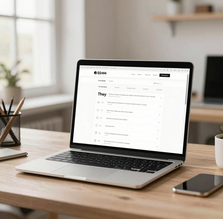 A clean professional workspace with a laptop showing a minimalist website wireframe on screen, soft natural daylight, warm neutral tones.